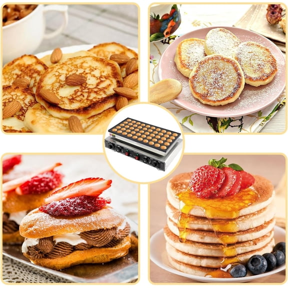 Geetinfly Mini Pancake Maker Machine,50 PCS 110V 1800W Commercial Electric Dutch Pancake Maker,Nonstick Waffle Iron with Precise Temp & Timer Control,for Home Food Trucks,Silver and Black