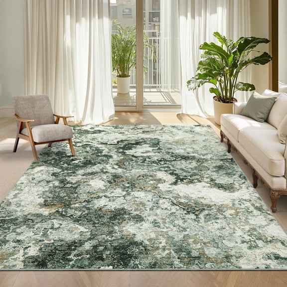 Geetinfly Modern Abstract Area Rugs for Living Room 10inx13in SoFT Area Rugs Large Washable Rugs Print Pattern Non Slip Floor Carpet Low Pile Indoor Rug for Bedroom Dining Room Green