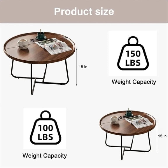 Geetinfly Nesting Coffee Table Set,Set of 2 Round Mid Century Modern Centre Tables,Easy Assembly Circle Coffee Tables for Living Room Bedroom,28 * 18in & 20 * 15in combination,Small