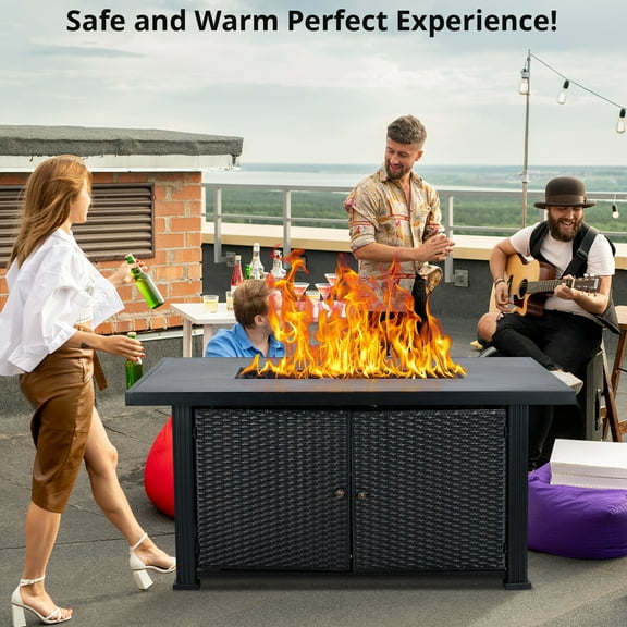 Geetinfly Outdoor Propane Fire Pit,50000BTU Gas Fire Pit Table with Cover & Rain Cover,Rectangle Gas Firepit Table,52 inch