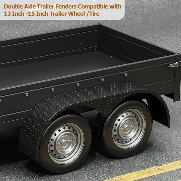 Geetinfly Tandem Trailer Fenders,2Pcs Double Axle Fit for 13-15 Inch Wheels,66" x 9.1" x 20" Teardrop Enclosed Trailer Fenders Replacement,for Utility Trailer Landscape Trailer,Black