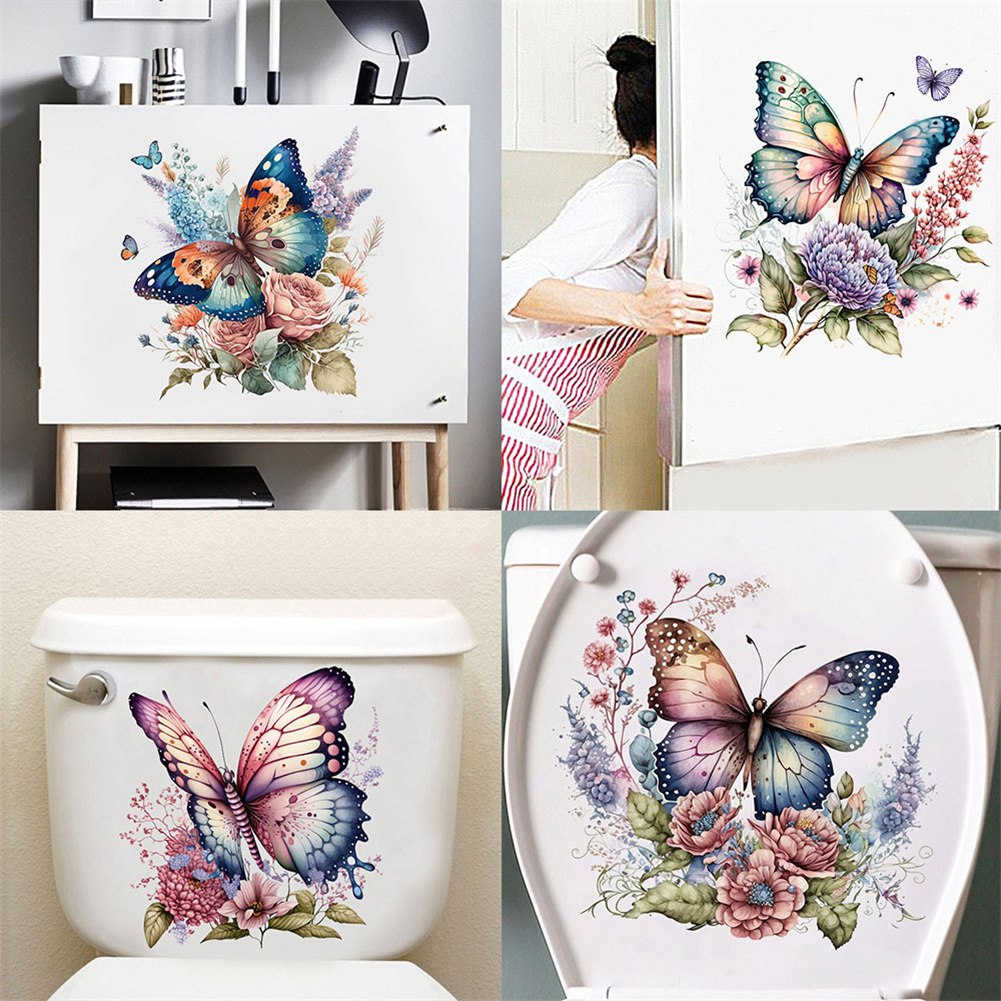 Geetinfly Toilet Stickers, Self-Adhesive Butterfly Flower Stickers, DIY Removable Flying Butterfly Wall Decals, Lightweight Stickers For Home, WC, Bathroom, Kitchen