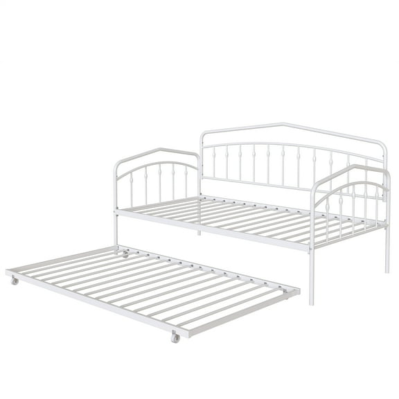 Geetinfly Twin Day Bed With Trundle Bed Twin, Sturdy Metal Frame, Daybed With Trundle Bed Frame, Mattress Foundation With Metal Slats Support, Easy Assembly, No Box Spring Needed