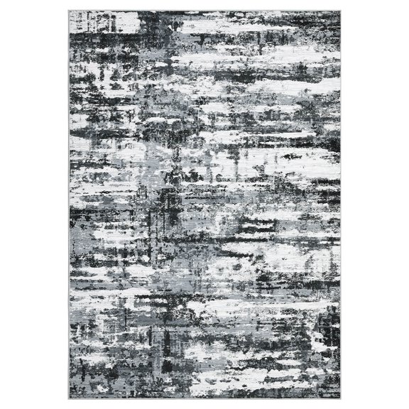 Geetinfly Washable Modern Abstract Runner Rug Black Grey Non Slip Throw Rugs Contemporay Floor Carpet for Home 2 x 6(ft)