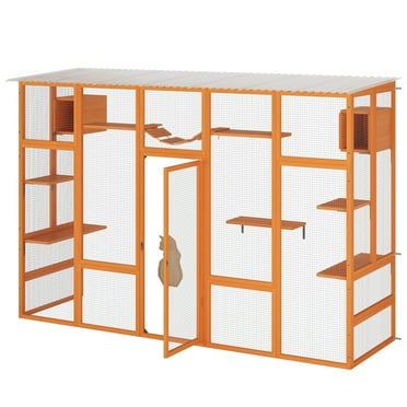 Geetinfly Window Cat Catio Outdoor Cat Enclosure, Large Cat House With 6 Platforms, 2 Cozy Condos, And 1 Bridge For Multiple Cats Pets, Cat Scratching Board And Post