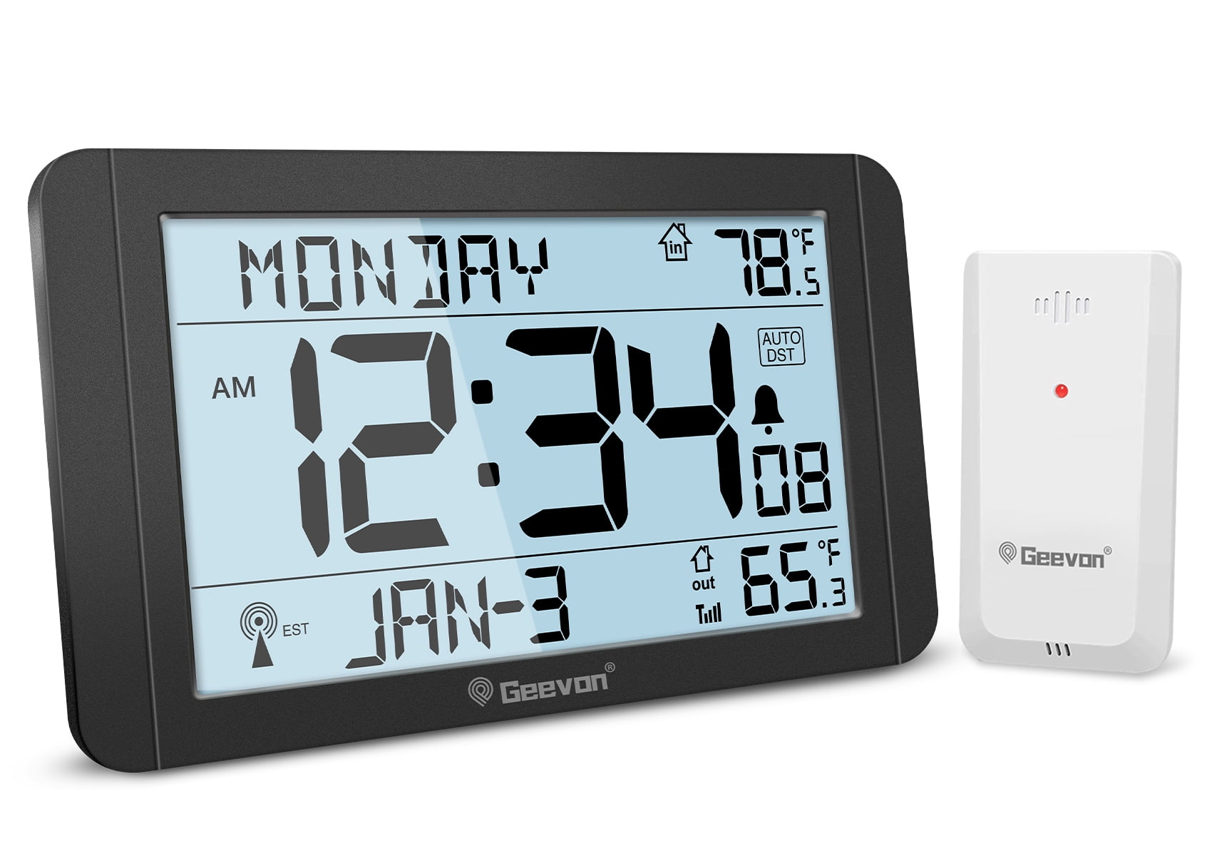 Geevon 10.8'' Atomic Clock with Indoor Outdoor Temperature, Large ...