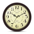 thumbnail image 1 of Geevon 12 IN Retro Wall Clock No Ticking Sound, Wall Clock with Quartz Accents and Vintage Patterns, Battery Operated for Kitchen, Bedroom, Office, Classroom, Living Room Decor (Reddish Brown), 1 of 10