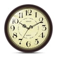 thumbnail image 1 of Geevon 12 IN Retro Wall Clock No Ticking Sound, Wall Clock with Quartz Accents and Vintage Patterns, Frame with Gold Border for Kitchen, Bedroom, Office, Classroom, Living Room Decor (Reddish Brown), 1 of 10
