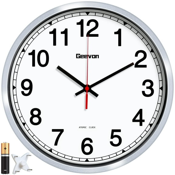 Geevon 14 Inch Atomic Analog Wall Clock, Sets Automatically Wall Clock Battery Operated, Easy to Read Atomic Clock for Kitchen/School/Classroom/Living Room
