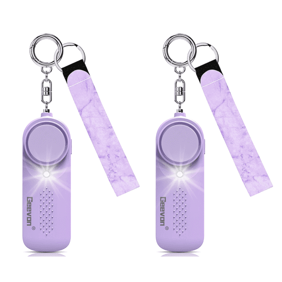 Geevon 2 Pack Personal Safety Alarms, 130DB Safe Sound Self Defense Alarm Siren with Strobe Light, Emergency Security Alert Devices for Women, Men, Elderly, Children (Purple - 2 Pack)