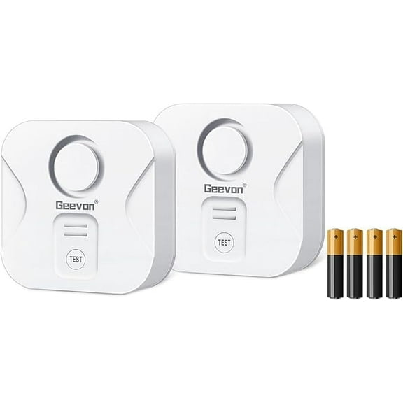 Geevon 2 Pack Water Leak Detectors for Home, 100dB Loud Water Sensor Alarm Leak Detectors with Drip Alert for Kitchen, Basements, Laundry Rooms, IP56 Waterproof(Battery Included)