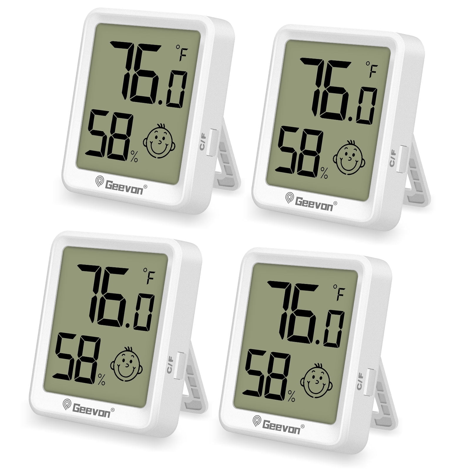 Geevon 4 Pack Digital Hygrometer Indoor Thermohygrometer, Room Thermometer Humidity Meter for Home, Bedroom, Baby Room, Office, Greenhouse, Cellar (White)