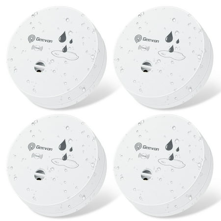 Geevon 4 Pack Water Leak Detectors for Home, 100dB Water Sensor Alarm Leak Detector for Basements, Bathrooms, Kitchens, Garages, Battery-Operated (Battery Included)