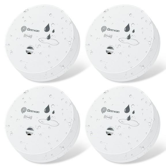 Geevon 4 Pack Water Leak Detectors for Home, 100dB Water Sensor Alarm Leak Detector for Basements, Bathrooms, Kitchens, Garages, Battery-Operated (Battery Included)