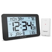 Geevon 10.8 Atomic Clock with Indoor Outdoor Temperature, Large Display Digital Wall Clock with Wireless Sensor, for Bedroom, Office, Kitchen, Living Room, Easy for Seniors to Read