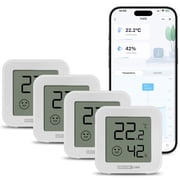 Geevon Bluetooth Thermometer Hygrometer, Indoor Temperature Humidity Sensor with HD Display, App Notification Alert, Historical Data Storage and Export4 Pack
