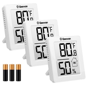 Geevon Digital Hygrometer, 3 Pack Indoor Thermometer Indoor Thermohygrometer with Battery, Digital Temperature Humidity Meter Indicator for Home, Office, Greenhouse, Mini Hygrometer(White)