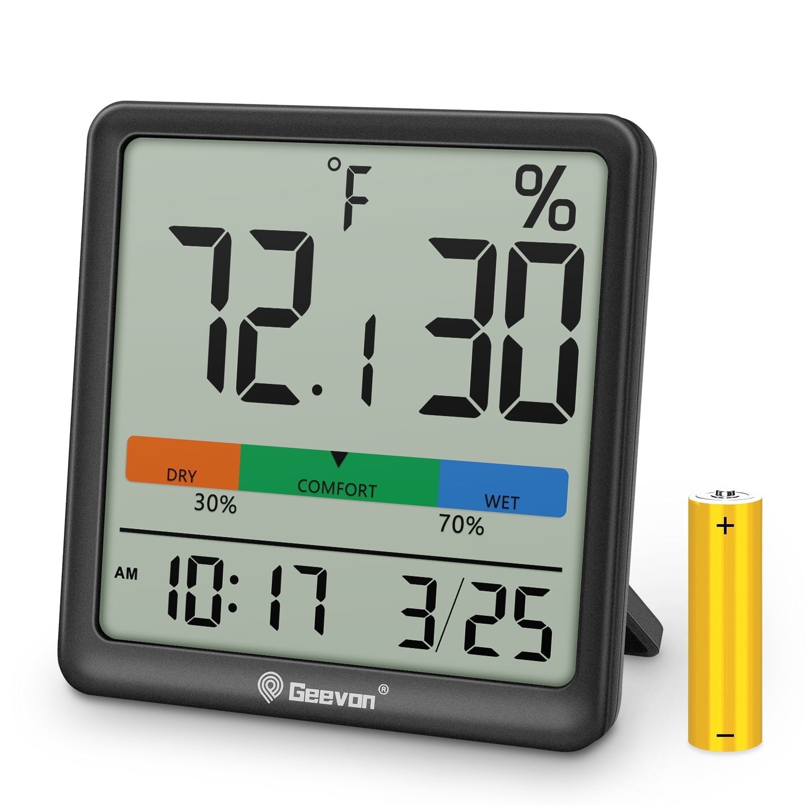 Geevon Digital Indoor Thermometer Hygrometer, Wireless Temperature Humidity Meter with Comfort Index, 1*AAA Battery, Calendar, Small Room Temperature Monitor for Home, Greenhouse, Bedroom(Black)