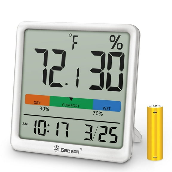 Room Thermometer Indoor Humidity Meter, Solar-Powered 3.2'' Digital Temperature Sensor Monitor ...
