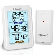 Geevon Indoor Outdoor Thermometer Wireless, Digital Thermohygrometer with Time, 200ft/60m Range Outdoor Thermometer