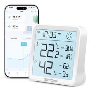 Geevon Indoor WiFi Hygrometer Thermometer, Bluetooth WiFi Humidity Temperature Gauge with Large LCD Display, with Max Min Records, Historical Data Storage and Export for Room Greenhouse(1 Pack )