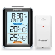 Geevon 3.8 in Large Display Wireless Indoor Outdoor Thermometer, Digital Temperature & Humidity Sensor with Time, Clock, 200ft/60m Range