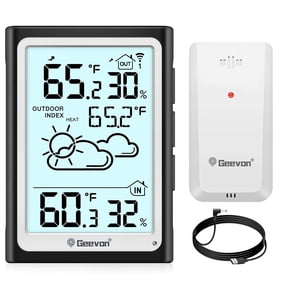 Geevon Large Display Digital Indoor Outdoor Thermometer Hygrometer, Wireless Indoor Outdoor Thermohygrometers with 200ft/60m Range Sensors