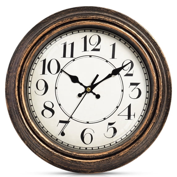 Geevon Retro Silent 10 Inch Wall Clock Non Ticking, Rustic Vintage Clock Quartz Decorative, Battery Operated for Kitchen/Office/Classroom/Bedroom/Living Room Decor