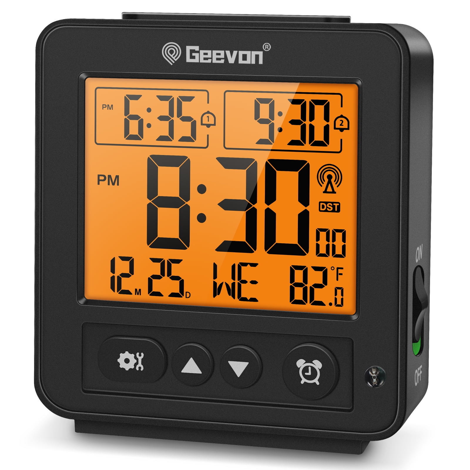 Geevon Black Digital Atomic Alarm Clock with Temperature Display