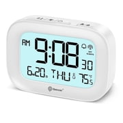 Geevon Small Digital Atomic Alarm Clock for Bedroom Heavy Sleepers, Mini Travel Alarm Clock with 10s Backlight, 12/24H, Temp, Suitable for Kids Teens Adult Boy GirlWhite