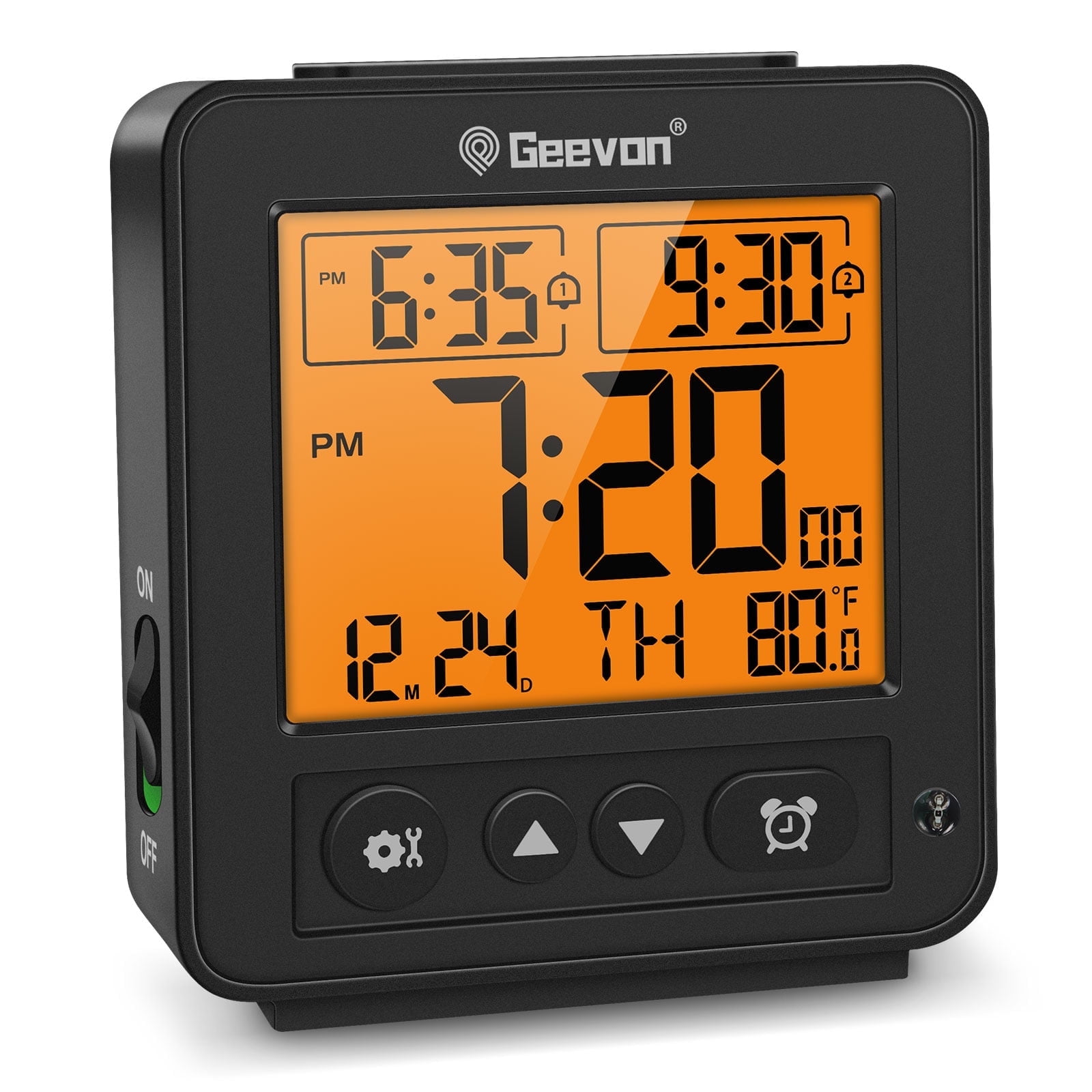 Geevon Black Digital Atomic Alarm Clock with Temperature Display
