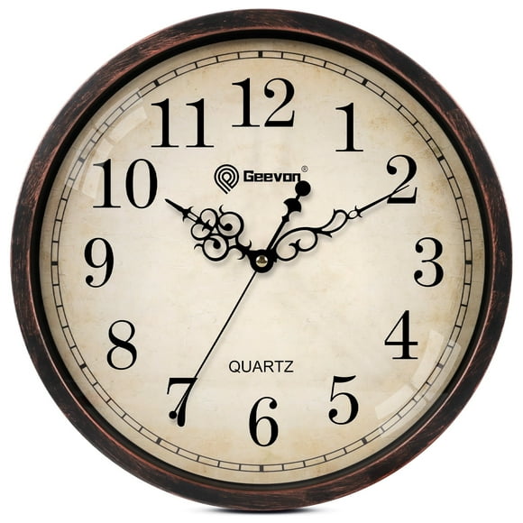 Geevon Vintage Wall Clock, Silent 12" Non Ticking Retro Round Clock Quartz Decorative Battery Operated Wall Clock for Kitchen, Office, Classroom, Bedroom, Living Room Decor