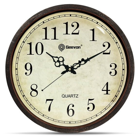 Geevon Vintage Wall Clock, Silent 16" Non Ticking Retro Round Clock Quartz Decorative Battery Operated Wall Clock for Kitchen, Office, Classroom, Bedroom, Living Room Decor