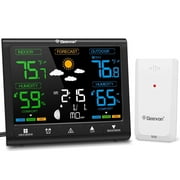 Geevon Weather Station Indoor Outdoor Thermometer Wireless, Digital Thermometer Temperature Humidity Monitor with Comfort Indicator, Adjustable Backlight, Alarm Clock and Calendar350 view angle
