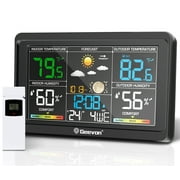 Geevon Weather Station Wireless Indoor Outdoor Thermometer, Color Display Digital Weather Thermometer with Atomic Clock, Barometric Pressure, Calendar, USB Charge, and Backlight(350°view angle)