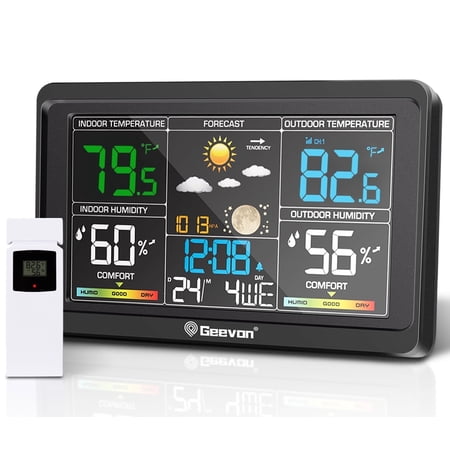 Geevon Weather Station Wireless Indoor Outdoor Thermometer, Color Display Digital Weather Thermometer with Alarm Clock, Barometric Pressure, Calendar, USB Charge, and Backlight(350°view angle) price history and forecast - Geevon Geevon Weather Station Wireless Indoor Outdoor Thermometer