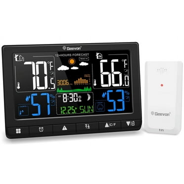 Geevon Weather Station Wireless Indoor Outdoor Thermometer with Atomic Clock, VA Color Display Digital Temperature Humidity Monitor with Barometer, Comfort Indicator, and Adjustable Backlight