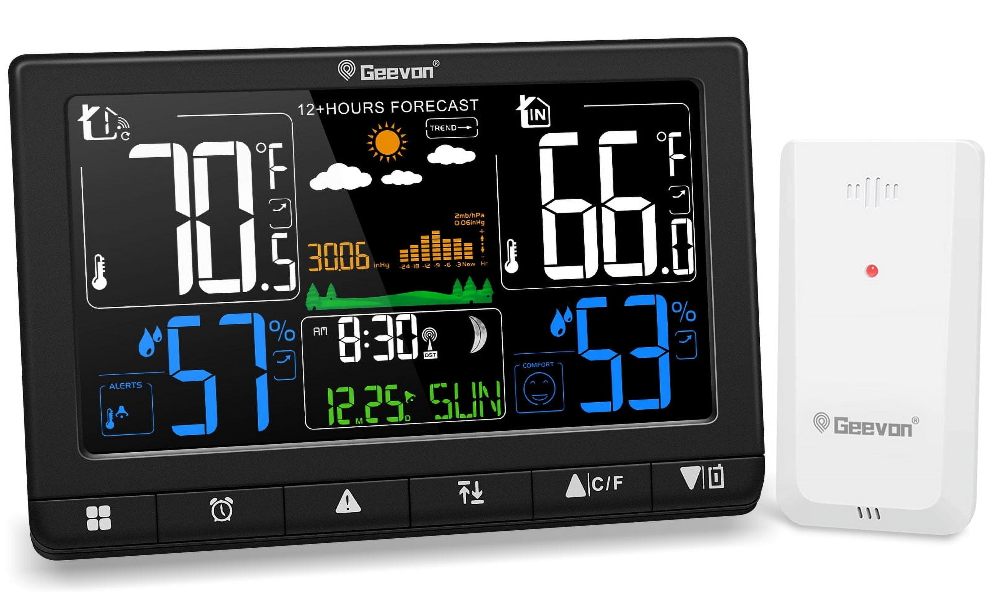 Geevon Weather Station Wireless Indoor Outdoor Thermometer with Atomic Clock, VA Color Display Digital Temperature Humidity Monitor with Barometer, Comfort Indicator, and Adjustable Backlight