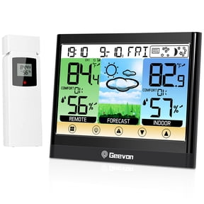 Geevon Weather Stations Wireless Indoor Outdoor Thermometer Hygrometer with Dew Point, Heat Index, Touch LCD Display Digital Weather Thermometer with Alarm Clock and Adjustable Backlight