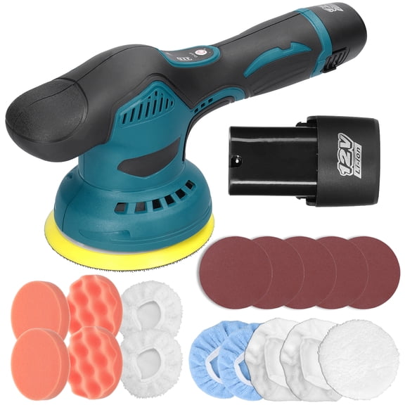 Geevorks 12V Cordless Car Polisher 125mm / 4.92 inches 8 Variable Speeds Auto Buffing Machine with 19Pcs Kit
