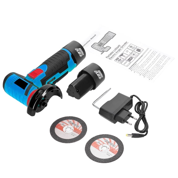 Geevorks 12V Cordless Mini Angle Grinder 19500rpm Electric Grinding Tool Multifunctional Handheld Cutter for Wood Stone Steel Ceramic Tile with 2 Batteries EU Plug Blue (8.50 inches / 21.6 cm)