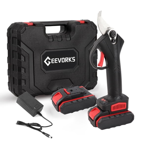 Geevorks 21V Cordless Electric Pruner Efficient Fruit Tree Bonsai Pruning Branches Cutter Landscaping Tool with 2 Lithium Batteries and AU Adapter Plug 0.98in 25mm Cutting Capacity Black