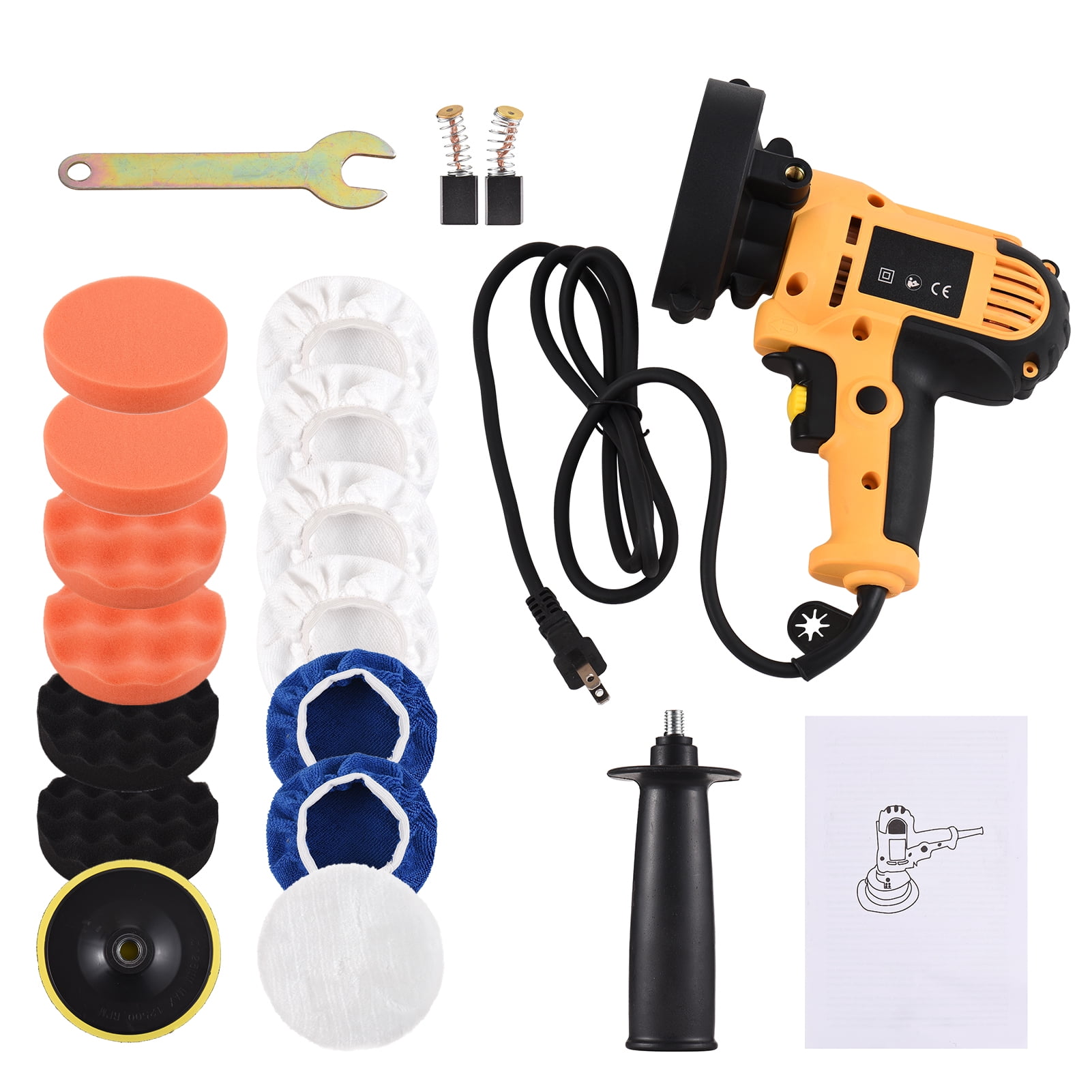 Geevorks 5-inch Electric Car Polisher Kit 700W Auto Car Buffer 600-3700RPM Variable Polishing Machine with Auxiliary Handle Sponge Wool Bonnet Pads Rotary Tool for Floor Furniture Ceramic Jade