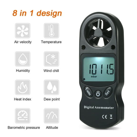 Geevorks Anemometer,Chill/heat Pressure/altitude Meter In 1 Handheld Wind Speed/temperature/humidity/wind Chill/heat Handheld Anemometer Wind 1 Handheld Anemometer Pressure/altitude Meter With 8 In 1