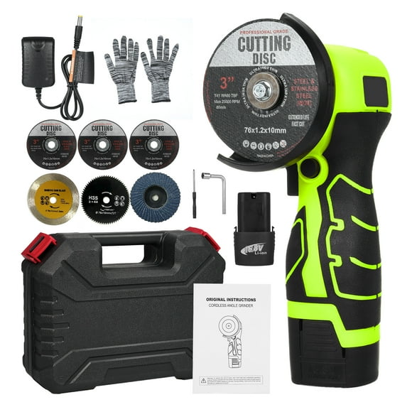 Geevorks Angle Grinder Tool, 7000rpm Mini Electric Angle Grinding Tool with 2pcs 16.8V 2000mAh Batteries and Cutting Discs, Grinder Handheld Cutter for Metal Wood