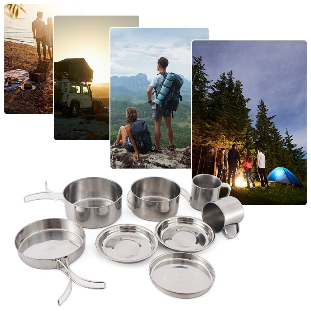 Geevorks Kitchenware set,Kit 8pcs Stainless Set With Plates Stainless Steel Pot Pan Set With Cookware Mess Kit Steel Pot And 8pcs Stainless Steel With Plates Cups Pot And Pan And Pan Set Eryue Iuppa