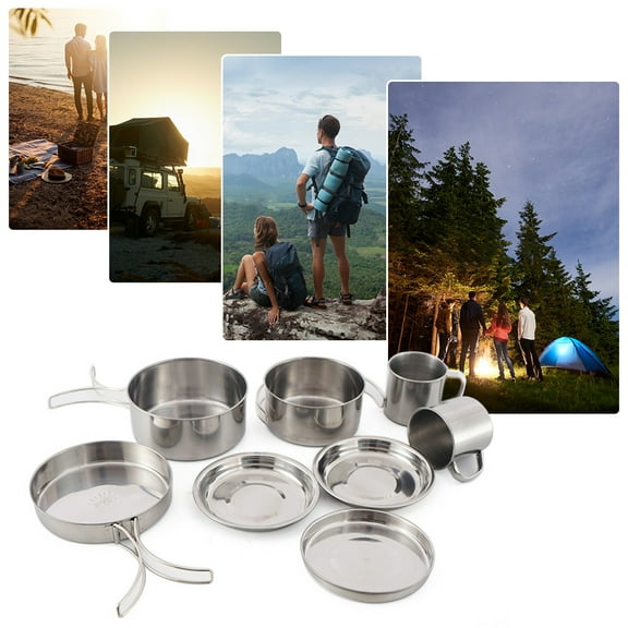 Geevorks Kitchenware set,Kit 8pcs Stainless Set With Plates Stainless Steel Pot Pan Set With Cookware Mess Kit Steel Pot And 8pcs Stainless Steel With Plates Cups Pot And Pan And Pan Set Eryue Iuppa
