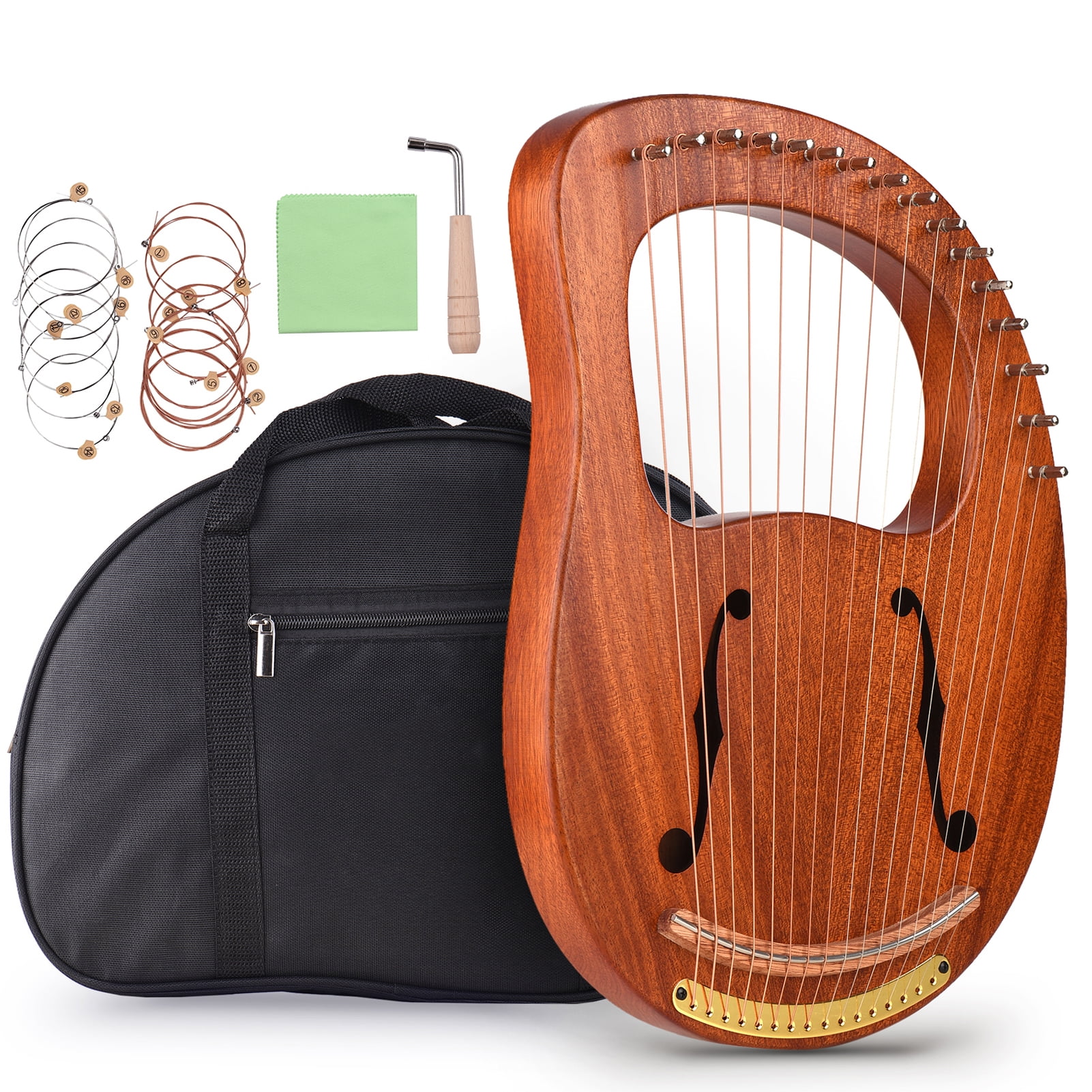 Geevorks Lyre Harp,Wooden Lyre Harp Lyre Harp Metal Carry Wrench Spare Wh-16 Wooden Lyre Wood With Carry With Carry Wrench Spare Cloth Musicbook Wrench Spare Cloth Harp Metal Wood Metal Wood With