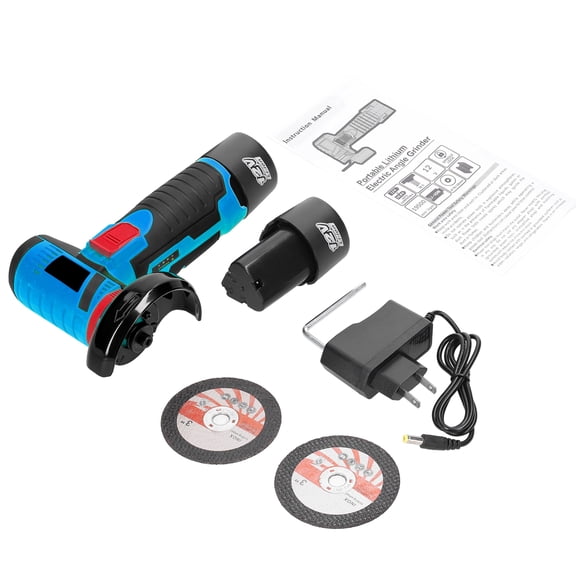 Geevorks Multifunctional Electric Grinding Tool 19500rpm Cordless Mini Angle Grinder Handheld Cutter for Stone Steel Ceramic Tile Wood with 2 Batteries US Plug Blue (8.50 inches / 21.6 cm)