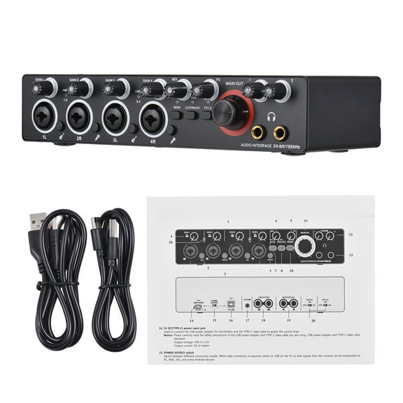 Geevorks Sound Card,Audio 4-in 4-out Usb Sound 24 Driver Free Audio With Driver Free 24 Bit/192khz 48v 4-in 4-out Usb Free Audio 4-in Professional Of Live 4-out Usb Sound Supply Professional
